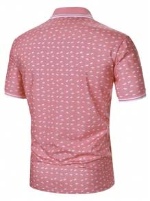 Calvornis Men's Striped Crown Print Short Sleeve Casual/Commute Polo Shirt - Baby Pink - View 2