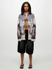 SUMWON WOMEN Scenic Print Long Sleeve Resort Collection Shirt Blouse Luxury Vacation Holiday Summer Casual Beachwear Button Down Top Travel Leisure Wear - Multicolor - View 1