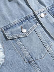 Manfinity EZcore 男式磨损实用口袋单排扣休闲牛仔背心 - 淺色水洗藍 - 查看 8