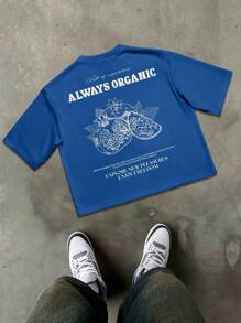 Manfinity Hypemode 男士夏季休闲水果标语印花T恤 - 藍色 - 查看 3