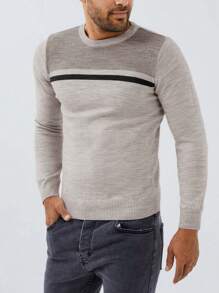 RueChic Men Colourblock Jumper - Light Grey - View 1