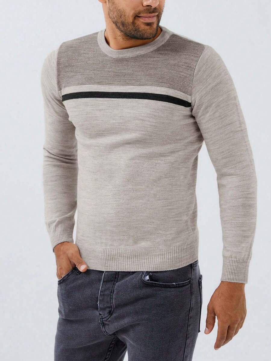 RueChic Men Colourblock Jumper - Light Grey - View 1