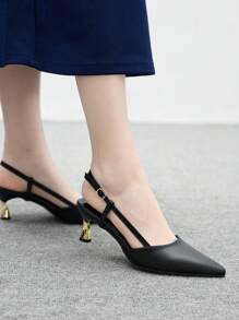 CUCCOO BIZCHIC Mulas de tacón alto para mujer con puntera en punta, tira trasera, formal, de fiesta, para ir al trabajo, con combinación de talón bañado en metal - Negro - Ver 4