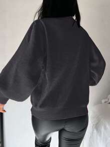 EURMUSE 女士休闲宽松简约圆领长袖套头毛衣，百搭日常穿着 - 灰色 - 查看 2