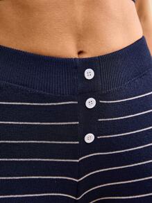 Muvela 2pcs Women Sexy Letter Embroidery Striped Sweater Set In Fall/Winter - Navy Blue - View 6