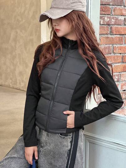 DAZY Teen Girl Casual Slim Fit Solid Color Padded Coat, Autumn/Winter, Korean Style