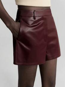 Ontre 2025 Automne/Hiver Tenue de bureau pour femmes, Tenue d'invitée de mariage, Anniversaire, Uniforme d'enseignante, Tenue de club, Automne/Hiver, Short  vintage style décontracté chic pour femmes, Taille haute, Couleur unie - Taupe - Voir 1