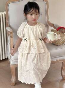 DAZY Young Girls Round Neck Short Sleeve Casual Dress, Young Girl Autumn Clothes - Apricot - View 6
