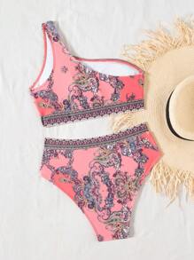 Swim SXY Bộ bikini lưng cao hở lưng họa tiết Paisley 2 món/bộ, phong cách kỳ nghỉ bãi biển mùa hè - Nhiều màu - Xem 3