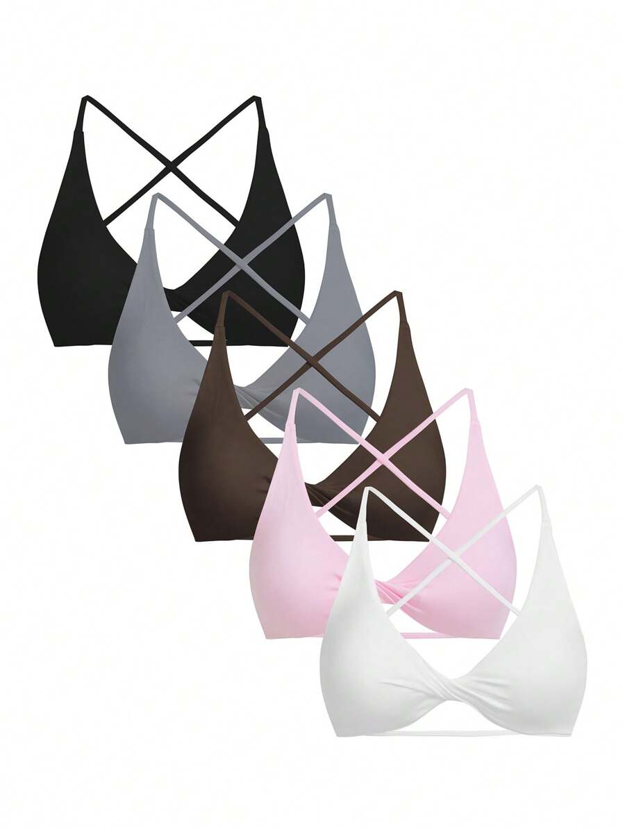 Easithlete 5 PCS Seamless Yoga Sports Bra With Criss Cross Front Detail, Versatile For Workout & Daily Wear