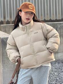 DAZY Tween Boys Winter Stand Collar Pockets Zip Padded Coat - Light Grey - View 8