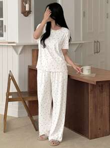 DAZY Ditsy Floral Patchwork Women Pajama Set - White - View 9