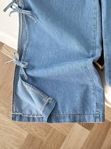 Comfortcana Quần jean ống rộng rộng rãi, quần jean ống rộng cạp chun có nơ cho nữ, quần jean ống rộng rộng rãi, quần jean dự tiệc đồng quê, quần jean dễ thương, quần jean mùa hè cho nữ, quần jean thường ngày cho nữ, quần ống rộng cho nữ, quần ăn sáng muộn cho nữ, quần rộng thùng thình, trở lại trường học - Rửa trung bình - Xem 8