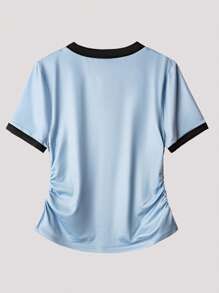 SHEIN MOOSTA Plus Size Fashion Casual Colorblock V-Neck Short Sleeve T-Shirt + Cargo Pants 2-Piece Set, Summer - Multicolor - View 3