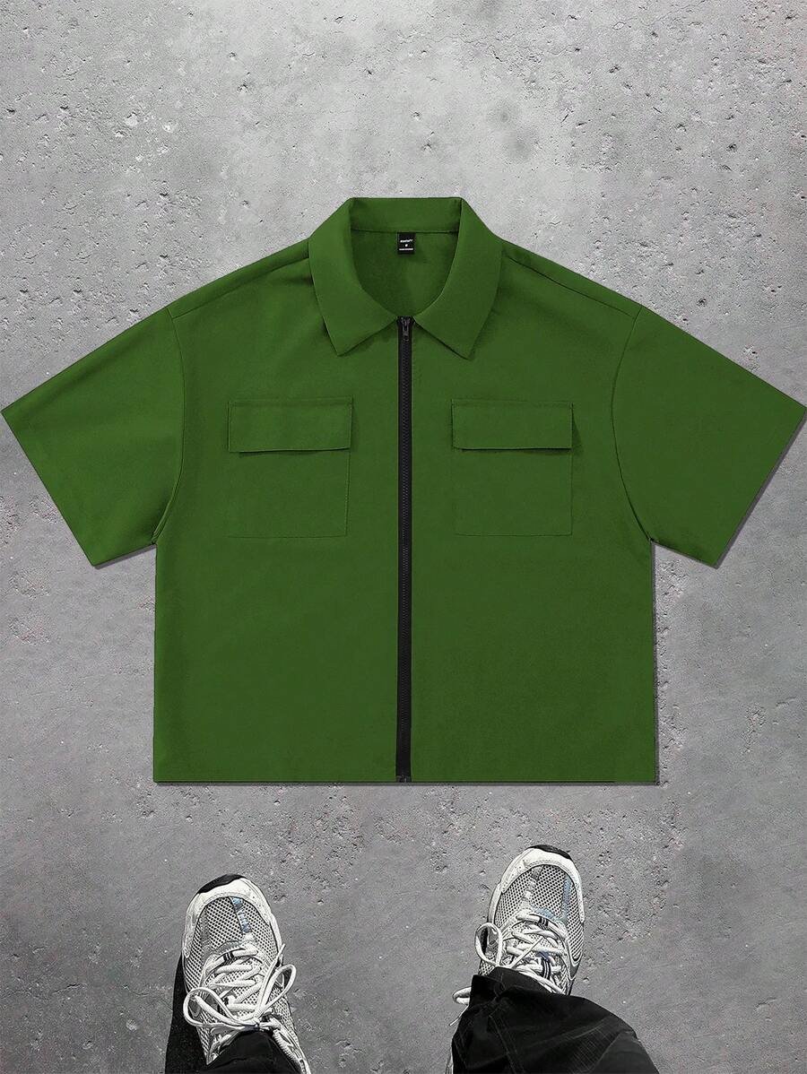 Manfinity Hypemode Men's Casual Solid Color Short Sleeve Shirt For Summer - Green - View 1