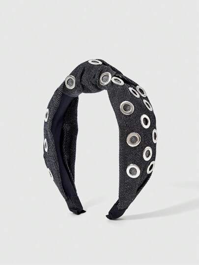 Grunge Punk 1pc Punk Style Hollow Round Hair Hoop, Black Solid Color Y2K Sporty Headband, & Unique Hair Accessory