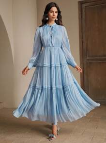 Anewsta 优雅、节日、休闲、度假、节日风格女士长裙，春夏 - 淺藍色 - 查看 4