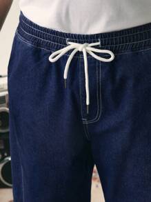 EASEVO Quần Jeans Denim Dệt Rộng Màu Xanh Đậm Dài Cho Nam Size Lớn - Rửa tối - Xem 5