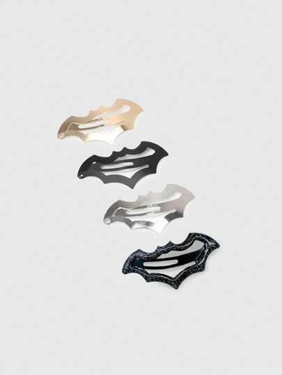 Goth 4pcs Gothic Style Bat Hair Clips, Women Decorative Hairpins For Daily Wear & Parties, Halloween