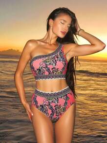 Swim SXY Bộ bikini lưng cao hở lưng họa tiết Paisley 2 món/bộ, phong cách kỳ nghỉ bãi biển mùa hè - Nhiều màu - Xem 4