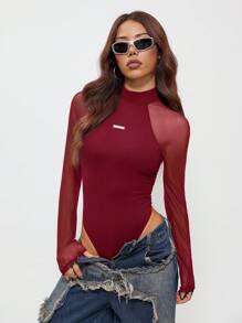 Coolane Women's Spring/Summer Music Festival Party Breathable Mesh Stretchy Bodysuit Bodysuits,Valentine's Day - Burgundy - View 5