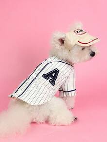 PETSIN 1 件装宠物猫狗通用休闲刺绣爱心棒球帽可爱露耳朵太阳帽狗狗帽子 - 米色 - 查看 7