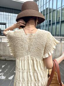 FRIFUL Robe longue décontractée d'été en ligne A ample, unie et à carreaux, avec fronces et nœud papillon pour les femmes