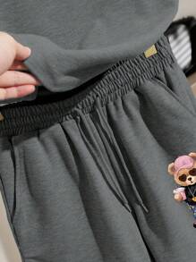 INAWLY 2pcs Women's Raglan Casual Versatile Bear Print Loose Short Sleeve T-Shirt Set - Grey - View 6