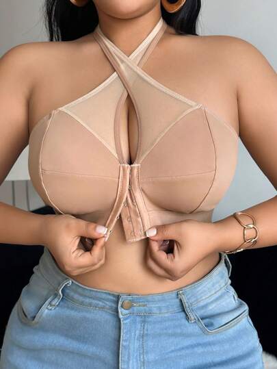 SHEIN Plus Size Comfortable Wireless Thin Bottom Halter Bra