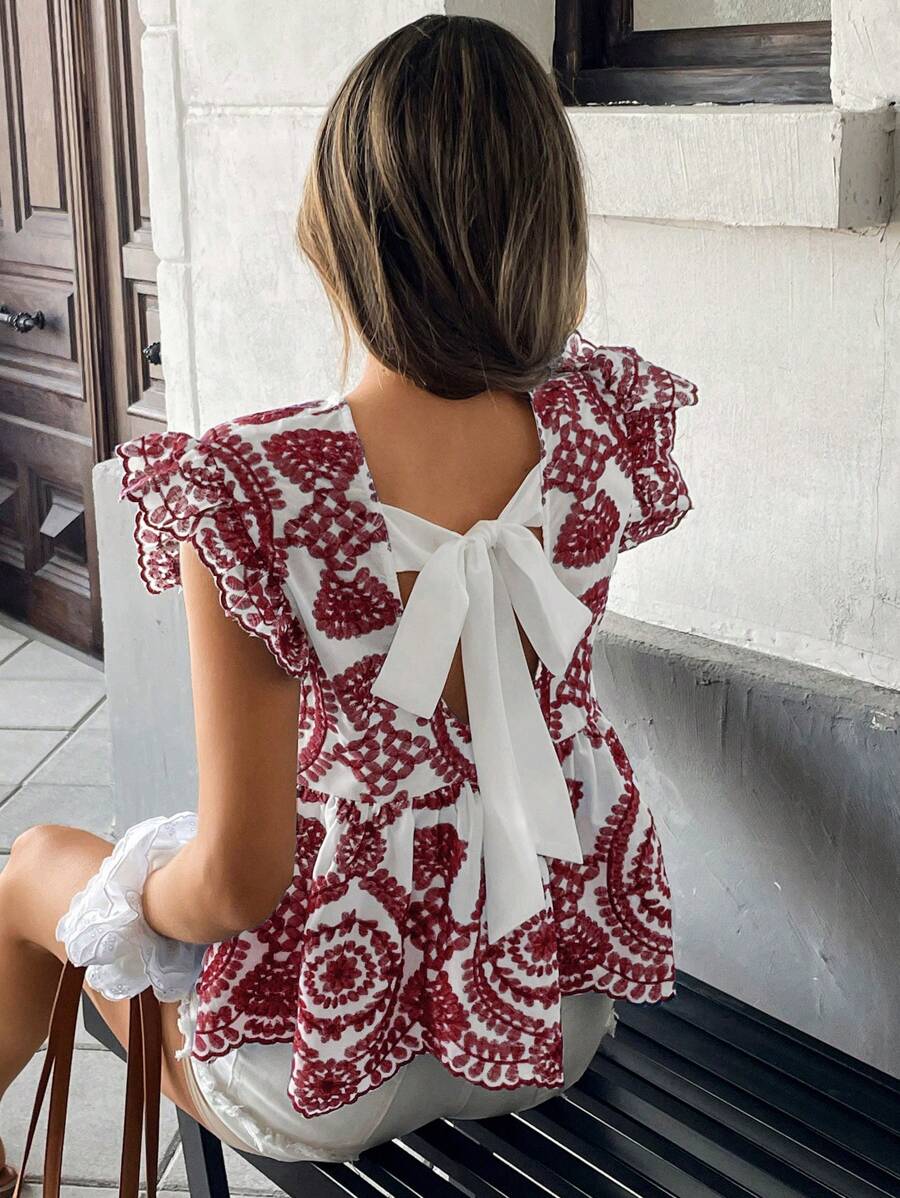 Serisse Women's Vacation Floral Embroidered Round Neck Cap Sleeve ...