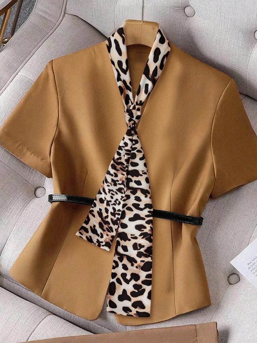 SHEIN Clasi Damen Leicht taillierte Jacke mit Leopard Muster-Muster und Kurzarm - Verschiedenfarbig - Übersicht 1
