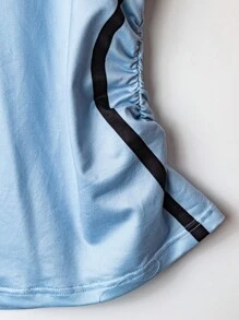 SHEIN MOOSTA Plus Size Fashion Casual Colorblock V-Neck Short Sleeve T-Shirt + Cargo Pants 2-Piece Set, Summer - Multicolor - View 8