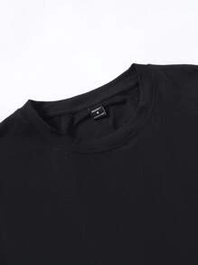 Chillumni 字母印花男士宽松圆领短袖休闲T恤 - 黑色 - 查看 5