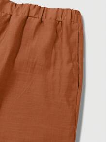 Set de 2 piezas de top con hombros descubiertos y pantalones de pierna ancha de talla grande para mujer - Óxido marrón - Ver 4