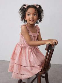 Maija Kids Maija Kids Young Girl Polka Dot Fabric Cap Sleeve Cinched Waist Dress - Pink - View 6