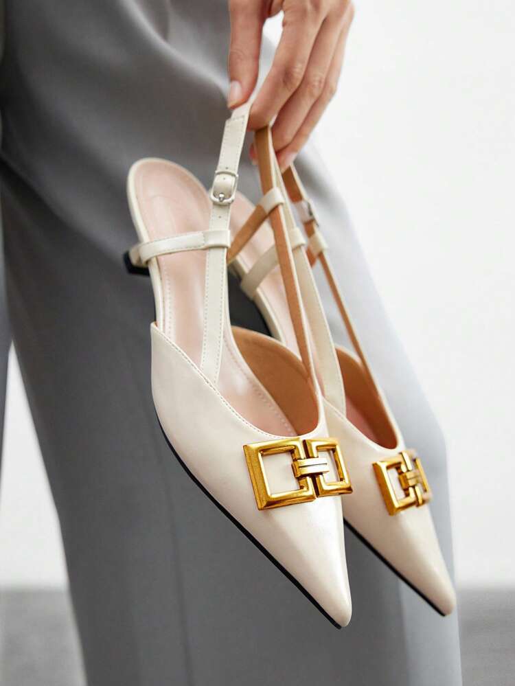 CUCCOO BIZCHIC Zapatos de tacón de aguja de tacón de gatito con hebilla metálica y correa al tobillo, zapatos de oficina y uso diario para mujer