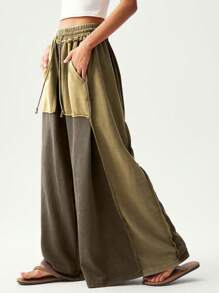 Bohemela Quần dài ống rộng dệt kim hai tông màu giản dị dành cho nữ - Nhiều màu - Xem 7