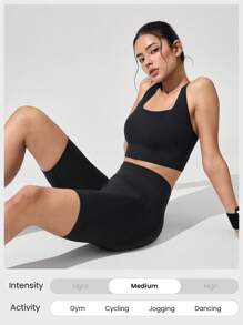 GLOWMODE 6" Seamless Stretchy Sweat-Wicking Tummy Control No-Front Seam Butt Scrunch High-Rise Waist Biker Shorts Medium Impact Running Training Gym Studio Daily Active Wear