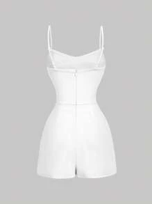 SHEIN MOD Women's White Lace Ruffle Camisole Jumpsuit - White - View 2