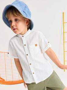 SHEIN Young Boy Simple Casual Comfortable Collared Shirt & Pants Set - Olive Green - View 1