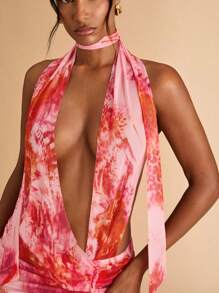 SHEIN BAE Women's Backless Halter Beach Cover Up, Country Concert - Pink - View 8