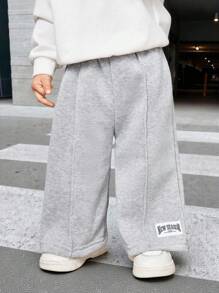 SHEIN Baby Boys Letter Printed Thermal Lined Sweatpants, Casual & Loose Fit, Suitable For Commuting, School, Travel, Daily Wear & Sports, Autumn/Winter