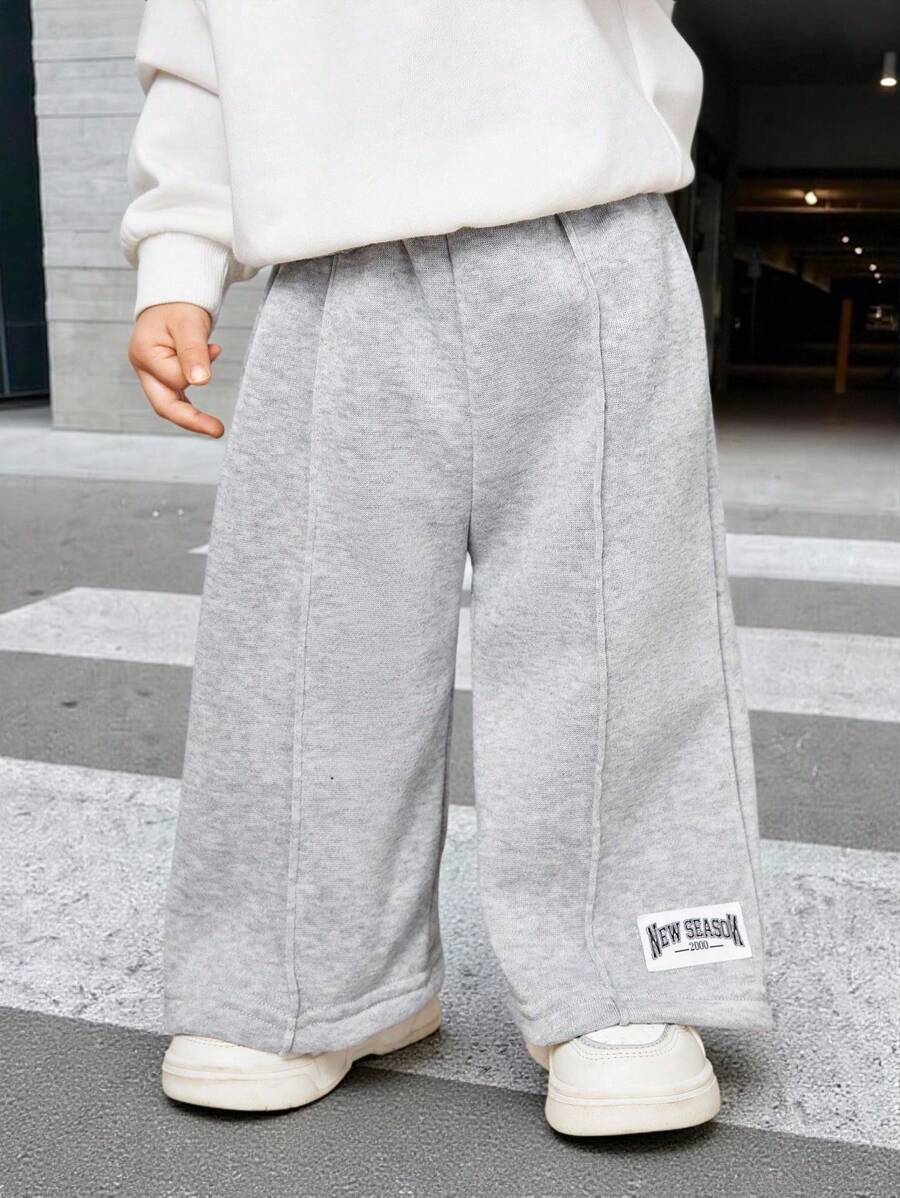 SHEIN Baby Boys Letter Printed Thermal Lined Sweatpants, Casual & Loose Fit, Suitable For Commuting, School, Travel, Daily Wear & Sports, Autumn/Winter