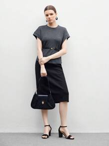 CUCCOO BIZCHIC 女士时尚舒适圆头系带粗跟百搭高跟凉鞋 - 黑色 - 查看 2