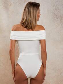 COSMINA Women's Fashion Off-Shoulder Button Ruched Bodysuit, Summer