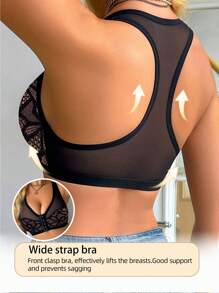 SHEIN 1 Áo ngực không gọng lưới và vải ren chắp vá cho nữ - màu đen - Xem 2