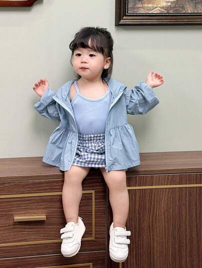 Dazy Kids 女宝宝连帽纯色休闲春秋长袖夹克，幼儿秋装