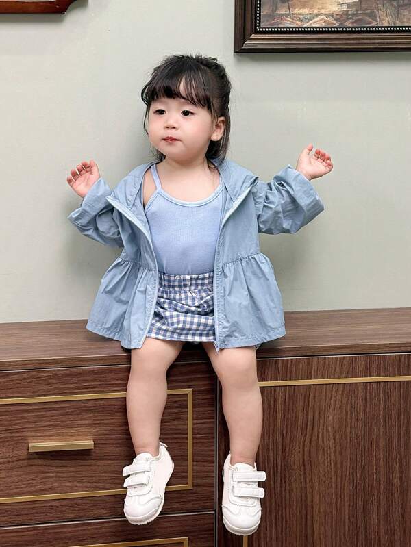 Dazy Kids 女宝宝连帽纯色休闲春秋长袖夹克，幼儿秋装