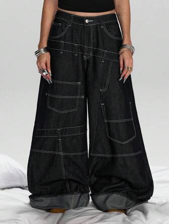 Street Life Jeans de campana de cintura ultra baja y holgados de estilo vintage de calle para mujeres