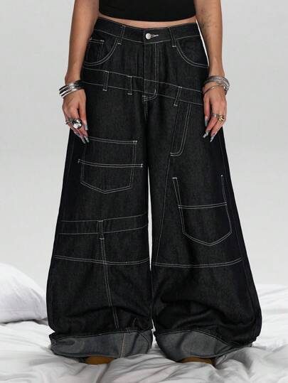 Street Life Jeans évasés à taille ultra basse, coupe ample et style vintage de rue pour femmes